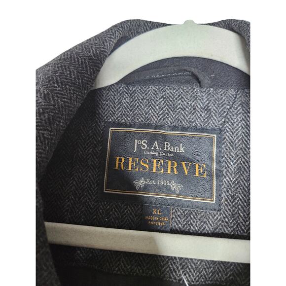 NEW Jos A Bank XL Reserve Gray Herringbone Tweed Wool Blend Pea Coat Career - Picture 3 of 4
